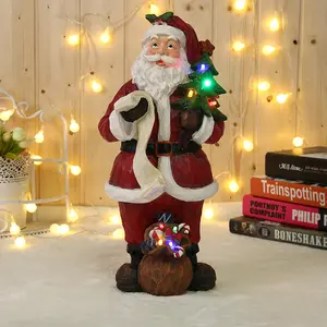 Juego de decoraciones de regalo de elfo de poliresina personalizado, ornamento Led, Papá Noel de Navidad con luz