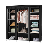 Armoire pliante moderne noire 150x175x45 cm avec fermeture éclair, compartiments à barres et poche latérale pour le camping
