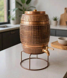 Distributeur d'eau en cuivre Matka avec robinet, finition martelée - Distributeur d'eau en cuivre pur, style vintage, grande capacité - Product Image 6