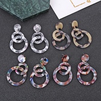 Boucles d'oreilles pendantes géométriques rondes en acrylique à motif léopard, avec chaîne en acétate double cercle effet écaille d'ambre