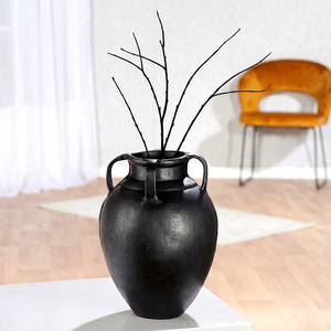 Jarrón Decorativo Moderno para Mesa, Color Negro, con Asa, Diseño Industrial, Forma Ovalada, Adorno Decorativo para Interiores - Product Image 1