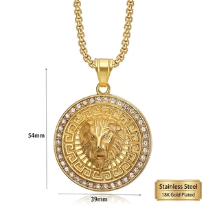 <span class=keywords><strong>Collana</strong></span> con Pendente a Testa di <span class=keywords><strong>Leone</strong></span> in Acciaio Inossidabile Dorato Personalizzabile, Gioielli Hip Hop con Medaglione Rotondo Ghiacciato per Uomo - Product Image 3