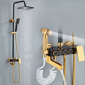 Ensemble <span class=keywords><strong>de</strong></span> douche 4 en <span class=keywords><strong>1</strong></span> Space Aluminium Black Gold Space Aluminium Hot and Cold avec <span class=keywords><strong>robinet</strong></span> Bidet Pomme <span class=keywords><strong>de</strong></span> douche à effet pluie - Product Image 2