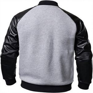 <b>Men's</b> Color Block Bomber Jacket <b>Black</b> Gray Cotton Sleeves Body Front Logo Breathable Casual Winter <b>Coat</b> - Product Image 2