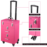 Valise de Maquillage Professionnelle à Roulettes Grande Taille, Trolley de Voyage en PVC pour Cosmétiques, Organisateur de Vernis à Ongles à 4 Roues Verrouillables