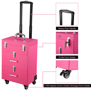 Valise de Maquillage Professionnelle à Roulettes Grande Taille, Trolley de Voyage en PVC pour Cosmétiques, Organisateur de Vernis à Ongles à 4 Roues Verrouillables - Product Image 5