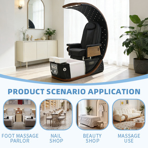 Chaise de spa pour pieds à dossier haut Chaises de pédicure de massage électrique Luxe avec pompe de vidange Lumières colorées Bassin acrylique pour onglerie - Product Image 2