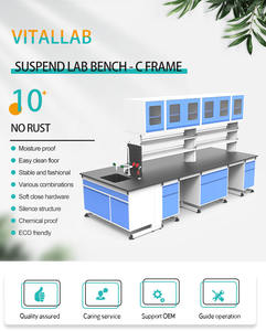 Reinweißer Wasserfester Metall-C-Rahmen Moderner Labor-Arbeitstisch Leicht zu Reinigender Schwebender Labortisch mit Steckdose - Product Image 6