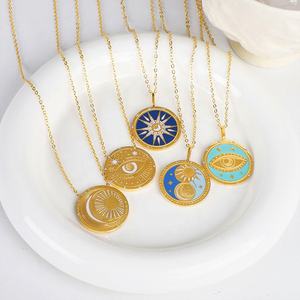 Oro 18 carati acciaio inossidabile impermeabile appannamento gioielli senza smalto blu stella luna sole ciondolo collana turco diavolo malocchio - Product Image 4