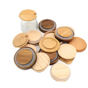 Wholesale Custom Bamboo Lid Wood Lid Cover For Jars Glass Storage Jar with Wood Bamboo Lid