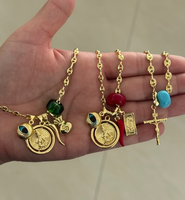 Kalung Mata Biru Religius Katolik Berlapis Emas, Kalung Liontin Jose, Kalung Rantai Bola, Kalung Cabai Enamel