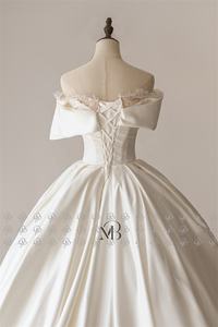 فستان زفاف ميلي برايدل QD06219 بأكمام قصيرة وبدون أكتاف مع ذيل طويل للعروس - Product Image 4