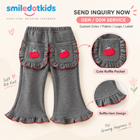 Smiledotkids Pantalon évasé personnalisé pour enfants, gris, avec volants et poches, en tricot côtelé, OEM ODM, pour petites filles, vente en gros