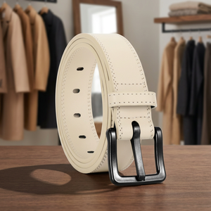 <span class=keywords><strong>Cintura</strong></span> in Pelle <span class=keywords><strong>Beige</strong></span> di Alta Qualità con Fibbia in Lega, Colore Unico, Casual, per <span class=keywords><strong>Uomo</strong></span> e Donna, Larghezza 3,5 cm, Lunghezza 110-130 cm - Product Image 4