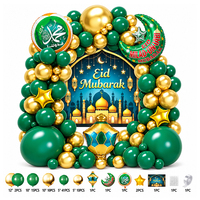 Kit de Décoration de Fête Islamique avec Ballons en Latex, Arche Eid Mubarak, Arche en Aluminium Motif Lune et Étoile, Toile de Fond Motif Château
