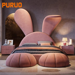 เตียงเดี่ยว Puruo Modern Beds สำหรับเด็กหุ้มเบาะ เฟอร์นิเจอร์ห้องนอนสีชมพู เตียงเจ้าหญิงสำหรับเด็กผู้หญิง - Product Image 5