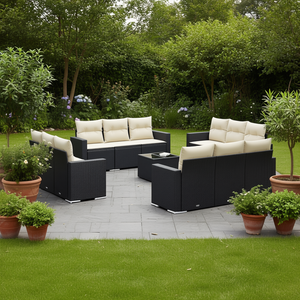Ensemble de canapés de jardin en rotin noir avec pieds réglables, mobilier d'extérieur au design contemporain, coussins en mousse haute densité - Product Image 2