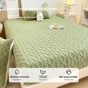 Funda de cama gruesa de invierno Juego de sábanas de lana con mechones, pieza única de lana Coral, funda de protección de colchón gruesa de invierno - Product Image 4