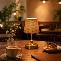 Lámpara de Mesa Inalámbrica con Atenuación Táctil Vintage, Lámpara de Noche Recargable con Pantalla de Tela para Restaurante, Hotel, Interior Europeo