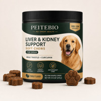 Complément alimentaire pour chiens : Soft Chews de soutien hépatique et rénal avec Chardon-Marie, Curcumine, saveur dinde, 90 comprimés en forme de patte, 9,5 oz