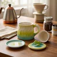 Ensemble de tasses à thé en céramique avec infuseur intégré, design montagne, glaçure dégradée, tasse à thé avec couvercle et soucoupe pour la maison, le bureau ou comme cadeau