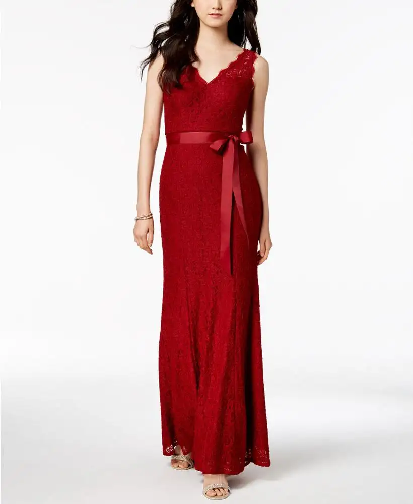 Элегантное облегающее Привлекательное платье макси с V-образным вырезом, кружевное платье с поясом, свадебное платье, кружевное Красное Длинное облегающее женское платье