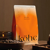Sachets de café à fond plat personnalisés en gros, thermoscellables et refermables, pour 250g, 400g, 500g de grains de café