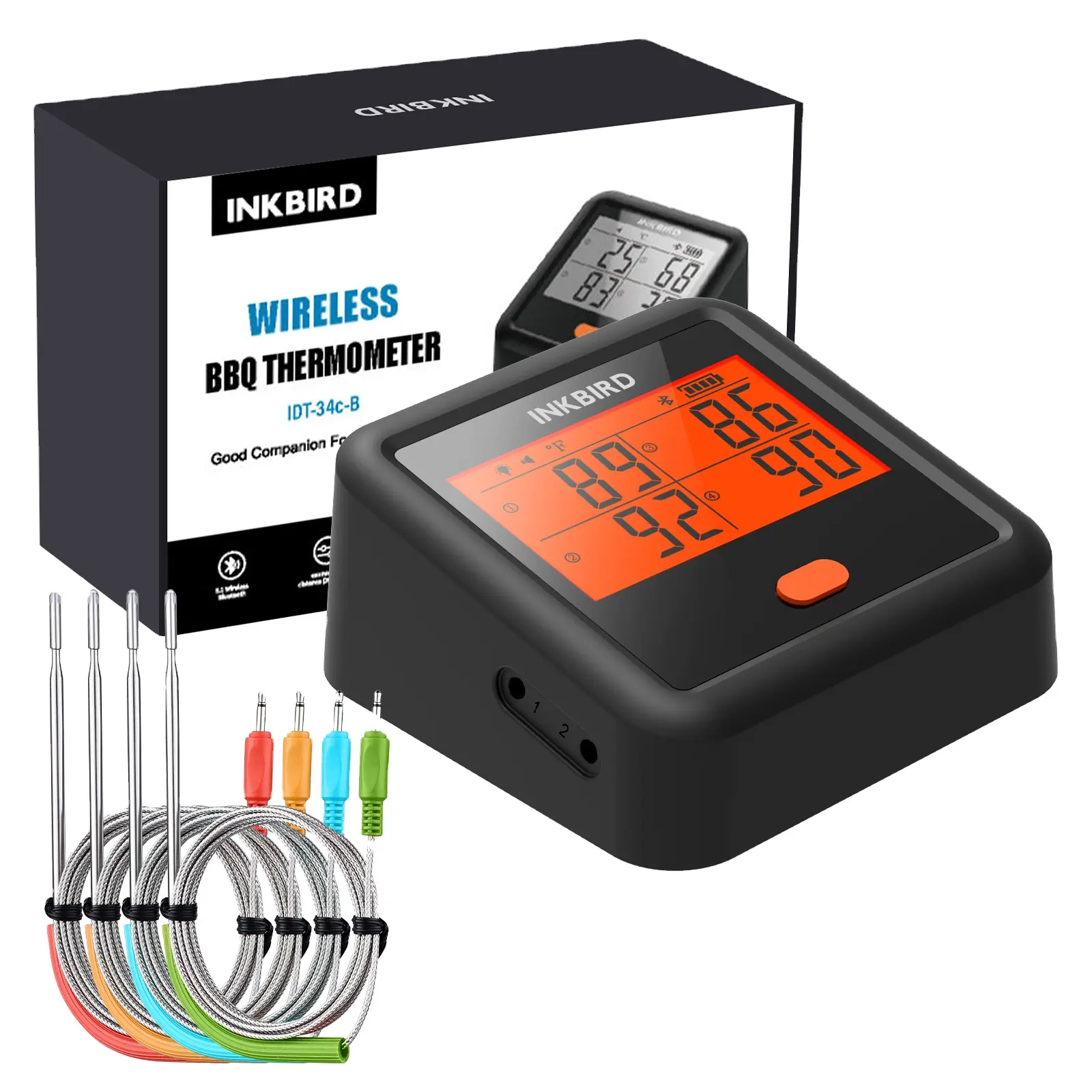 INKBIRD termometer daging Digital 4 probe, alat pengukur suhu dapur tanpa kabel memasak BBQ makanan BT untuk panggangan Gas arang Kamado