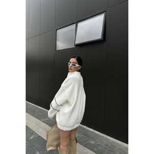 Eyyo <b>White</b> Printed Basic <b>Sweatshirt</b> <b>for</b> <b>Women</b> Embroidered Silk Hoodies Puff Printing 3D Streetwear Street One Fits Fall/Winter - Product Image 3