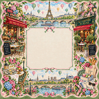 Tapis de mahjong romantique de style parisien 31,5x31,5 pouces, avec bordure florale aquarelle, pour soirée de jeu