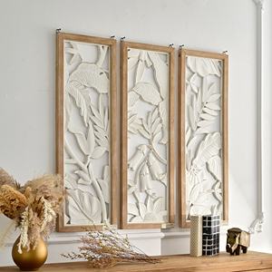 INNOVA Rectangulaire Écologique Style Ferme Décoration Intérieure Maison Cadre en Bois Fait Main Blanc Design Creux Sculpté Salon - Product Image 3