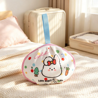 Sac à cosmétiques imprimé chien de dessin animé mignon, pochette de maquillage esthétique en forme de coquille, petit sac de toilette de voyage avec poignée