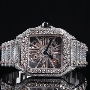 Jam tangan mewah es berlian kualitas Premium jam tangan berlian VVS Lab tumbuh otomatis mekanis jam tangan berlian pria wanita