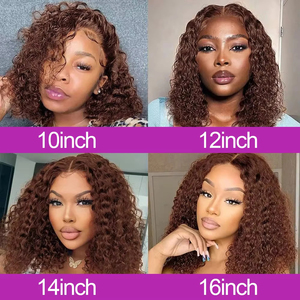 Parrucche Lace Front 13x4 per Donne Nere, Parrucca <span class=keywords><strong>Bob</strong></span> Ricci Corti Marrone Scuro Brasiliano, Parrucche Frontali in Pizzo di Capelli Umani con Onde Profonde, <span class=keywords><strong>Bob</strong></span> Colorato - Product Image 5