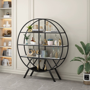 Étagère de rangement nordique pour la maison, bibliothèque de salon, étagère en fer forgé pour bureau, étagère de loft de luxe léger, présentoir rond antique - Product Image 5