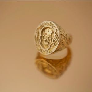 Custom Design Skull <b>Ring</b> for Men Gothic Gold <b>Ring</b> with Vine Pattern and Hand Engraving Fashion Punk Rock <b>Statement</b> Jewelry - Product Image 2