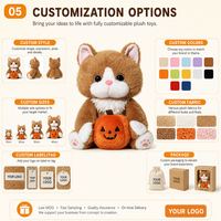 Jouet en peluche anti-stress brodé personnalisé en forme de chaton citrouille, directement de l'usine, fabricant OEM/ODM pour marques de distributeur en gros
