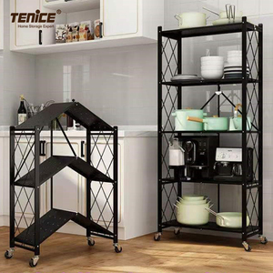 Tenice 5-Tier Foldable <strong>Standing</strong> <strong>Shelf</strong> <strong>Units</strong> ,Expandable &amp; Adjustable Storage Rack, Metal Heavy Duty Storage <strong>Shelf</strong> with Wheels - Product Image 3