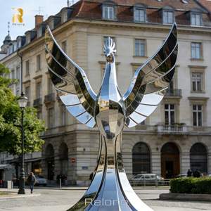 Sculpture de phénix en acier inoxydable de grande taille RELONG, art abstrait moderne pour la décoration de la place publique en plein air - Product Image 4