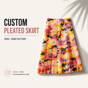 <span class=keywords><strong>Jupe</strong></span> plissée mi-longue personnalisée à imprimé aquarelle, usine OEM ODM, <span class=keywords><strong>jupe</strong></span> taille haute pour <span class=keywords><strong>femme</strong></span>, motif personnalisé, faible MOQ, vente en gros - Product Image 1