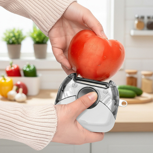 مقشرة خضروات وفواكه دوارة من الفولاذ المقاوم للصدأ بشكل دائري للمطبخ، مقشرة وقطاعة 3 في 1 للبطاطس والجزر والطماطم، الأكثر مبيعًا - Product Image 5
