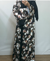 Abaya Hijab Traditionnelle Islamique R-870, Robe Longue Élégante en Satin Respirant à Motifs Floraux, Style Arabe Ouvert sur le Devant, Longueur Cheville, Dubaï