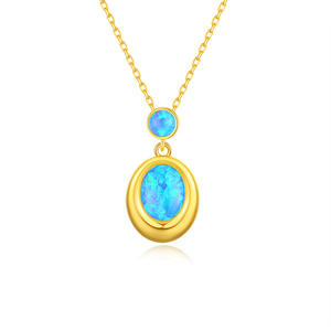 S925 Sterling Silver Rhodium Plated Two Stone Blue <b>Opal</b> Claw Set Dainty Minimalist Wedding Pendant <b>Necklace</b> for Women - Product Image 1
