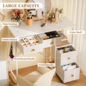 Tocador Blanco sin Espejo, <span class=keywords><strong>Pequeño</strong></span> Escritorio de Maquillaje con 4 Cajones de Tela, Mesa de Maquillaje de 33.5 Pulgadas con Almacenamiento - Product Image 4