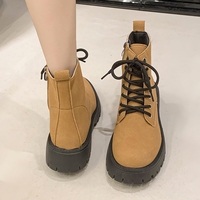 Bottes de combat à plateforme pour femmes, à lacets, avec fermeture éclair latérale, semelle épaisse, bottes Martin en daim à la cheville, 2 couleurs