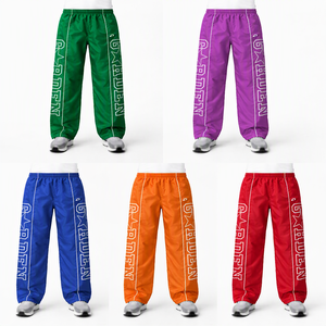 Pantalon coupe-vent pour homme, longueur intégrale, taille élastique, séchage rapide, polyester, imprimé lettres, poches latérales, vêtements de printemps - Product Image 5