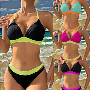 Traje de Baño Bikini de Diseño para Chicas Jóvenes, Transparente, con Estampado Sólido y Logotipo con Impresión Digital en la Cintura, para Mujeres Maduras, Venta al Por Mayor - Product Image 2