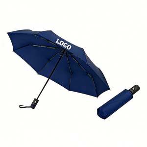 Parapluie de voyage promotionnel en gros, entièrement automatique, à 3 plis, en polyester pongé, coupe-vent, avec logo personnalisé - Product Image 1