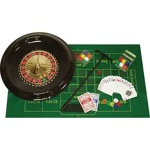ホット販売カジノゲーム4in1セットルーレットホイールセットチップダイスポーカールーレットテキサスポーカー両面グリーンフェルトゲーム