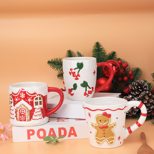 Juego de Tazas de Cerámica Navideñas Redeco Festive Novelty 3D con Diseño de <span class=keywords><strong>Hombre</strong></span> de Jengibre y Cereza, Asa de Bastón de Caramelo, Taza de Café para las Fiestas - Product Image 4
